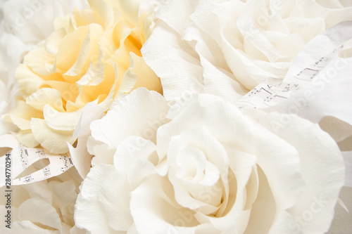 Close up of white flowers. Wedding decor background.