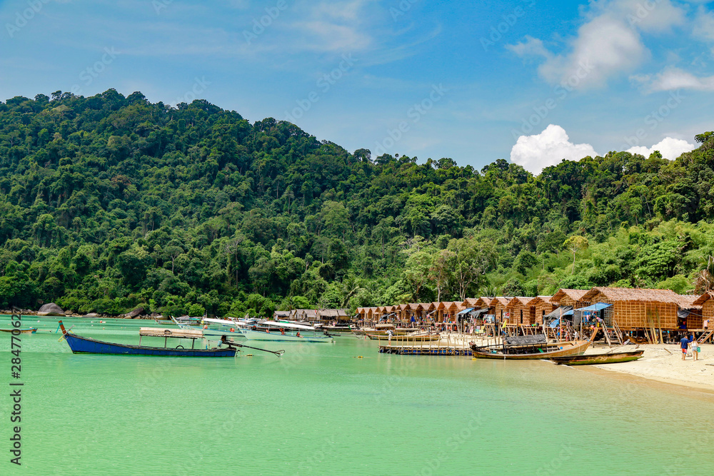 Naklejka premium Surin Islands, Phang Nga Province, Thailand. One of attraction tourist in Thailand with blue sea and local life.