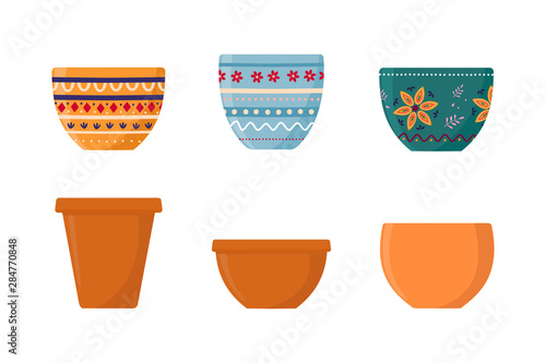 Set of flower pots isolated on white background