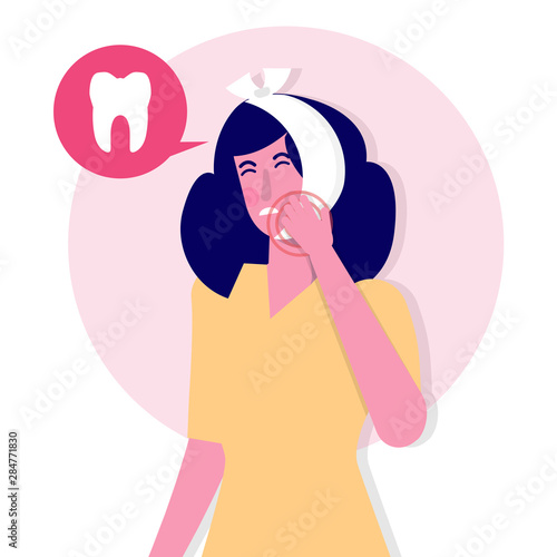 Toothache. Caries. Severe pain in the teeth. Vector illustration