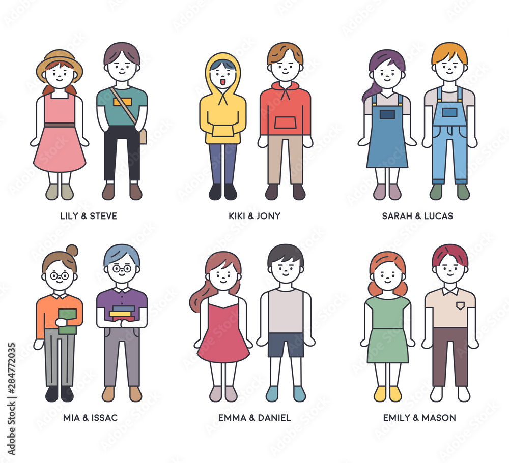 Cute couple look character set in outline style. flat design style minimal vector illustration. Cute couple look character set in outline style. flat design style minimal vector illustration.