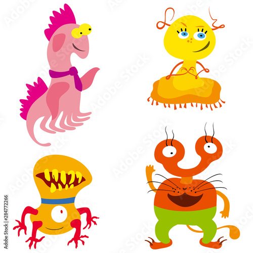 Nice monsters set/ Cartoon smiling funny creatures good monsters set