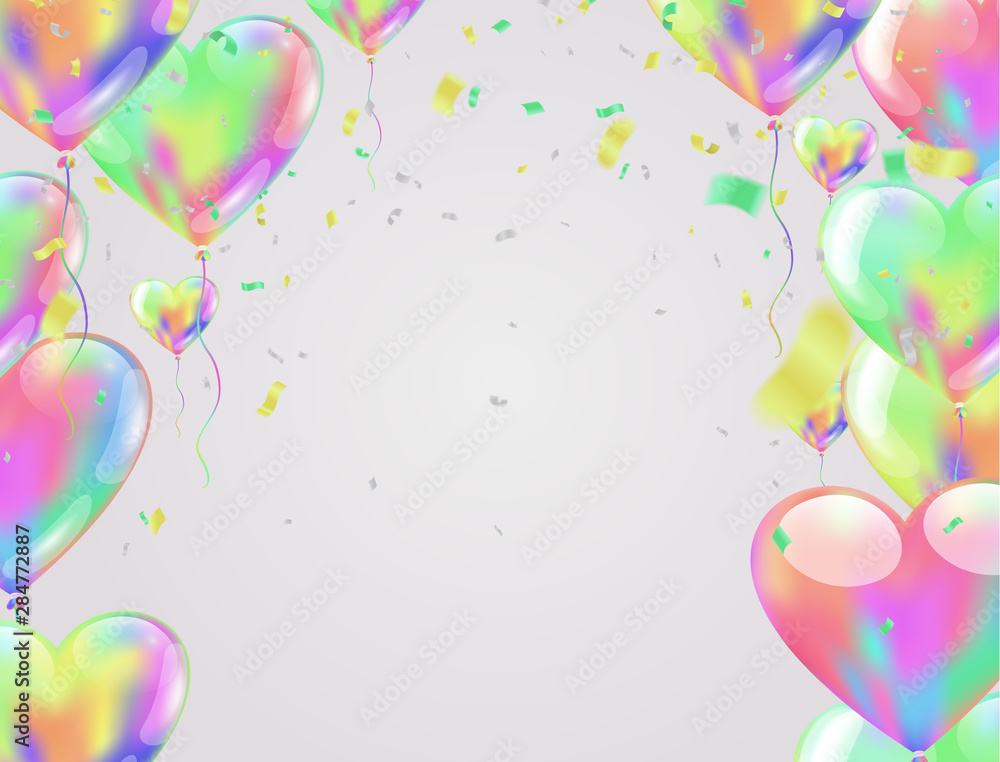 Banner with flags balloons and Happy Birthday card party place for text. Can be used for cards, gifts, invitations sales, web design