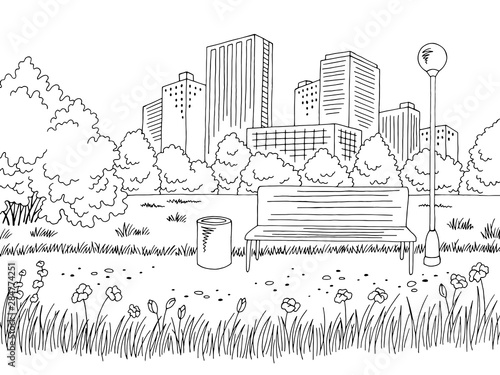 Park graphic black white city landscape sketch illustration vector