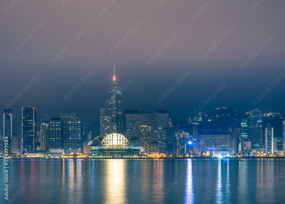 Hong Kong cityscape at night : View from Victoria Harbour