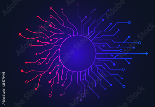 Creative and tech circuit glowing bright. AI and innovate concept. Vector illustration
