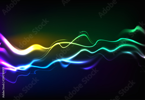 Fototapeta Naklejka Na Ścianę i Meble -  Modern speaking sound waves oscillating dark blue light, Abstract technology background. Vector illustration