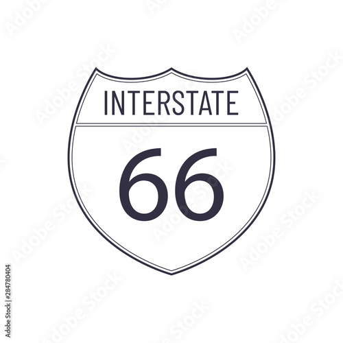 Interstate 66. American highway map sign. Vector outline shield template. Military and heraldic simple shape shield.