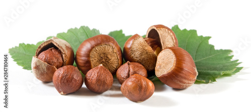 Isolated image of hazelnuts on a white background closeup