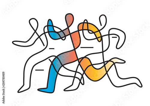  Running race ,line art abstract stylized.  Colorful lineart decorative stylized illustration of three running racers. Vector available.