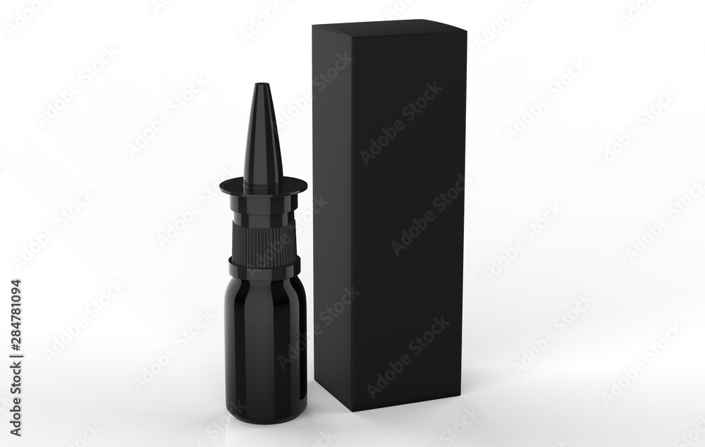 Plastic Bottle With Box. Common Cold, Allergies. Mock Up Ready For Your Design. 3d Illustration Isolated On White Background Plastic Bottle With Box. Common Cold, Allergies. Mock Up Ready For Your Design. 3d Illustration Isolated On White Background