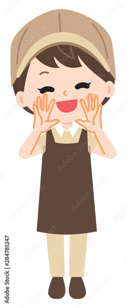 Illustration of cheering by a bakery woman Illustration of cheering by a bakery woman