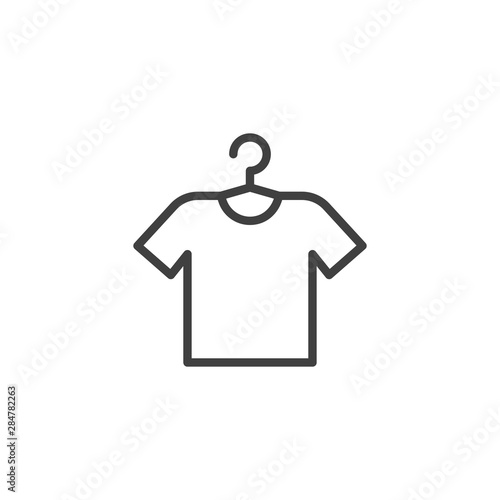 T-shirt on hanger line icon. linear style sign for mobile concept and web design. Clothe laundry outline vector icon. symbol, logo illustration. Vector graphics