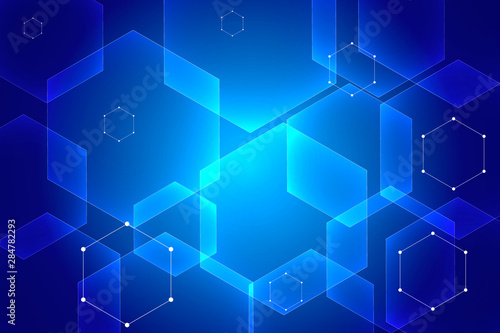 Blockchain Technology Background. Blue Digital Pattern. Bussines Concept Banner. Blockchain Vector Concept Illustration.
