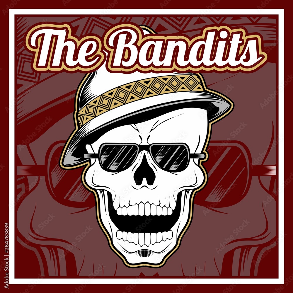 the bandits skull wearing cap hand drawing vector