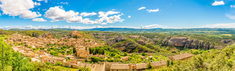 Panoramic view at the Alquezar village with Canyon Rio Vero in Spain