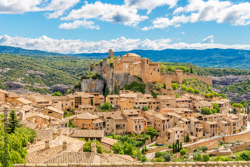 View at the Alquezar village with Collegiate church on top - Spain