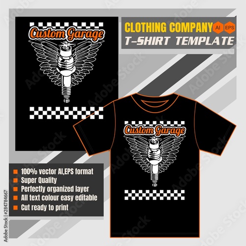 mock up clothing company, t-shirt template,spark plug with wing-vector