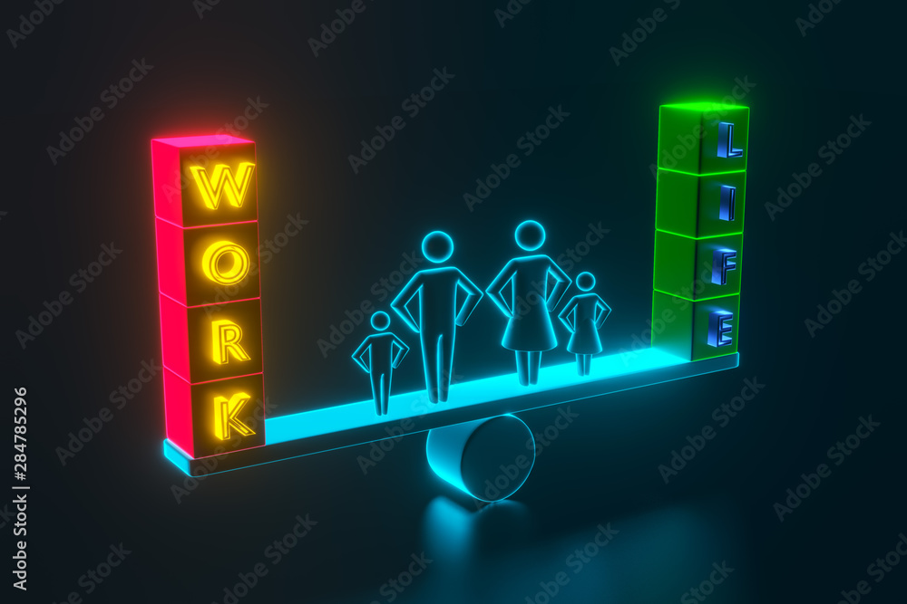 Couple Protecting Work And Life Balance With Family Figures Standing ...