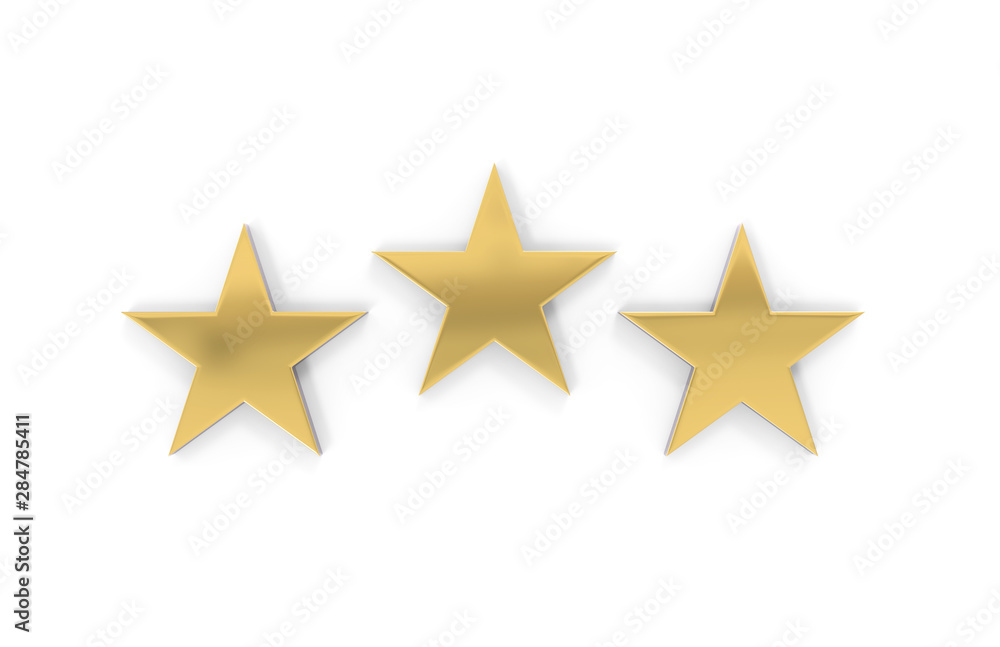 Rating review icon on isolated white background, 3 Star rating symbol, 3d illustration Rating review icon on isolated white background, 3 Star rating symbol, 3d illustration