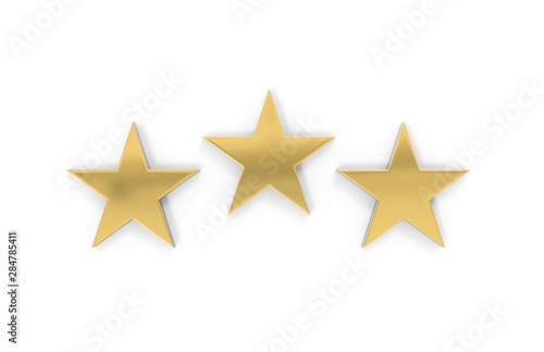 Rating review icon on isolated white background, 3 Star rating symbol, 3d illustration