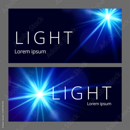 Modern abstract horisontal banners set. Reliastic light flare. Futuristic design.