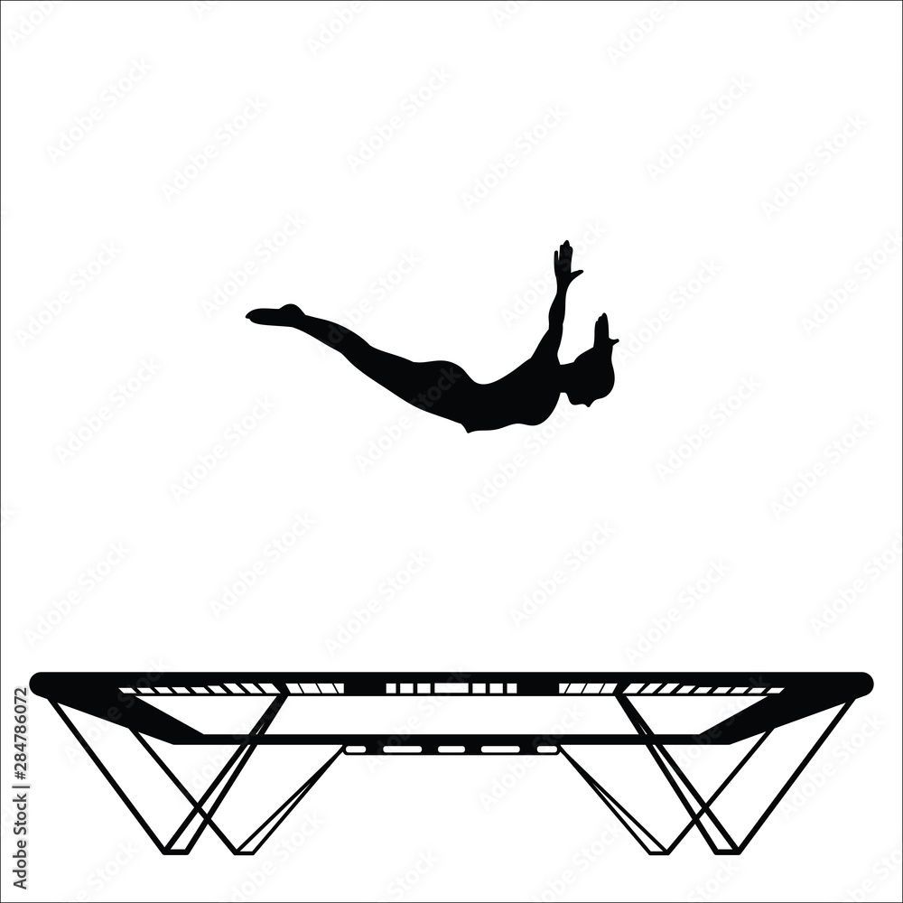 Vecteur Stock Silhouette of a woman doing front drop on a trampoline |  Adobe Stock