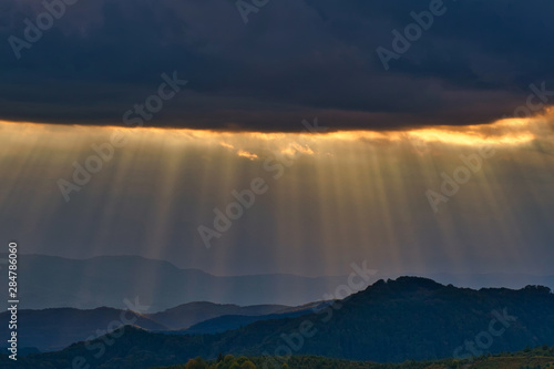 Magestic sunset in the carpatian mountains. Natural autumn landscape.