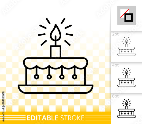 Birthday cake candle simple black line vector icon