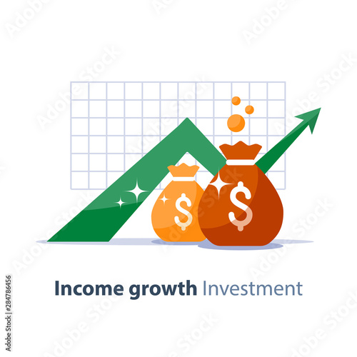 Future investment, time is money, pension fund, superannuation finance, money bags, vector icon
