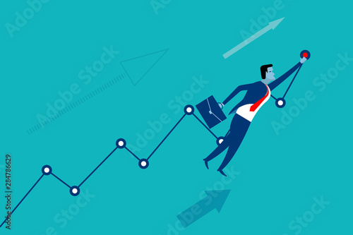 Businessman striving for goal and success, idea concept, character and infographics, cartoon vector