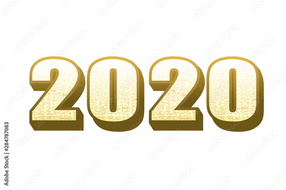 Happy New Year Banner with Gold 2020 Numbers on isolated white Background Happy New Year Banner with Gold 2020 Numbers on isolated white Background