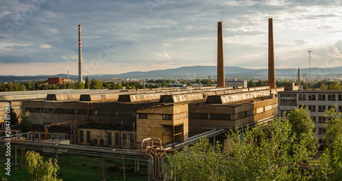 City Ceske Budejovice in sunset with old foundry, Czech republic