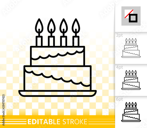 Cake birthday candle simple thin line vector icon