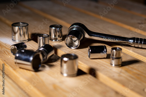 Socket Set Tools on a Wooden Workbench