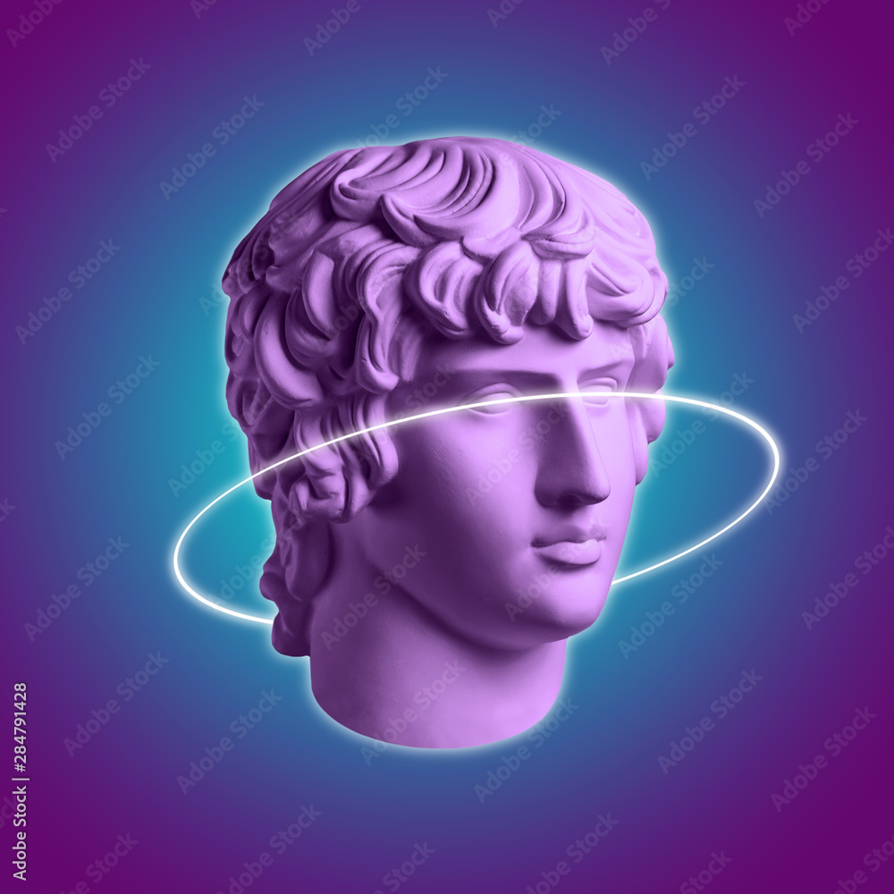 Modern conceptual art poster with ancient statue of bust of Antinous. Collage of contemporary art. Modern conceptual art poster with ancient statue of bust of Antinous. Collage of contemporary art.
