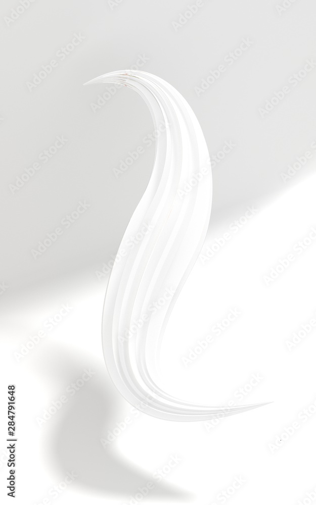 abstract shape,WHITE wavy lines isolated on WHITE background, liquid jet, pastel color candy cane, 3D ILLUSTRATION