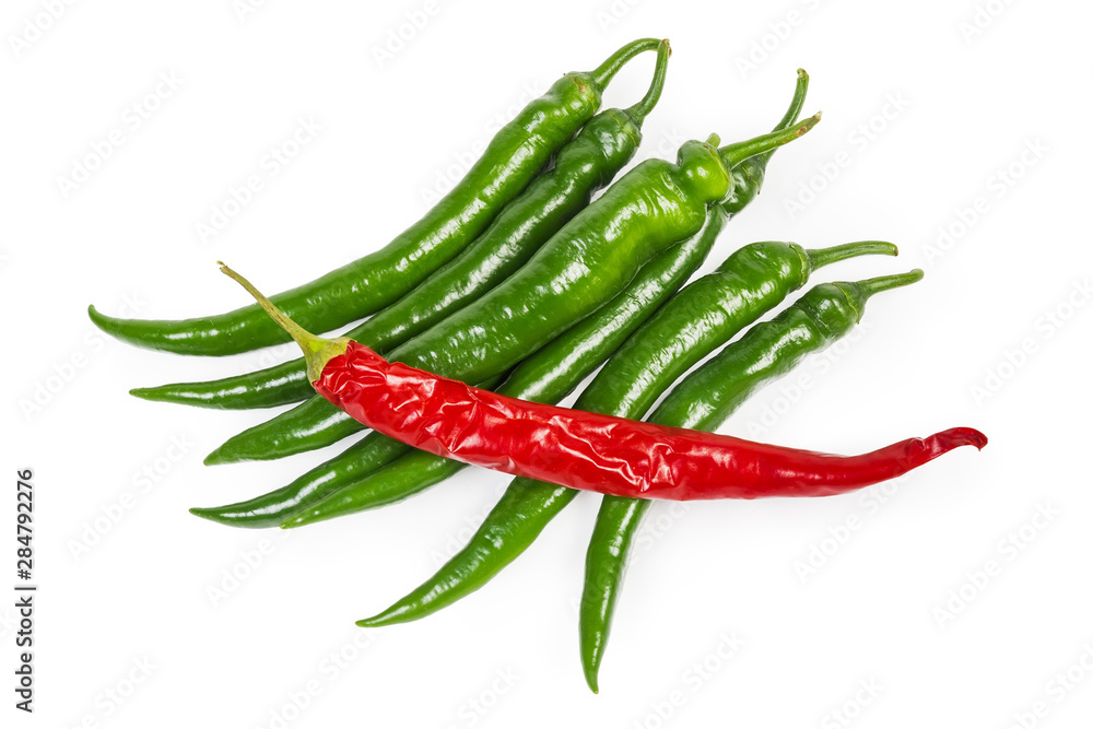 Fresh green and red chili on a white background Fresh green and red chili on a white background
