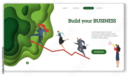 Business start landing. Build your business modern startup concept, internet website or mobile apps with header flat vector template