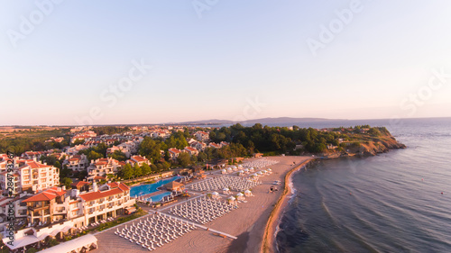 Lozenec, bulgarian sea resort aerial picture, sunrise time , soft colors photo