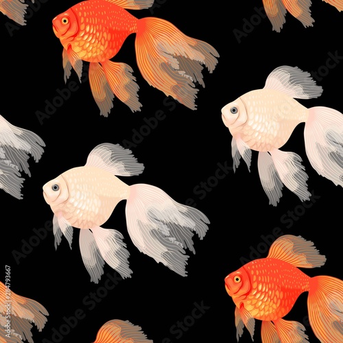 Vector seamless pattern with high detail goldfish