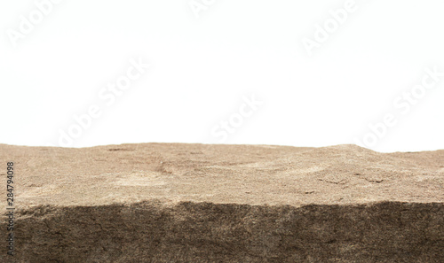 Stone front blurred board empty table on white background, for product display, Blank for mockup design..