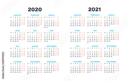 Calendar 2019 2020 year. Week starts on Monday. Year 2020-2021, Calendar Design.