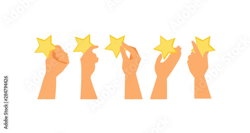 Hands with five stars rating vector
