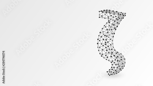 Zeta, the letter of a Greek alphabet. Greek numerals, mathematical number seven concept. Abstract, digital, wireframe, low poly mesh, vector white origami 3d illustration. Triangle, line, dot