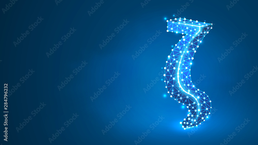 Zeta, the letter of a Greek alphabet. Greek numerals, mathematical number seven concept. Abstract, digital, wireframe, low poly mesh, Raster blue neon 3d illustration. Triangle, line dot Zeta, the letter of a Greek alphabet. Greek numerals, mathematical number seven concept. Abstract, digital, wireframe, low poly mesh, Raster blue neon 3d illustration. Triangle, line dot