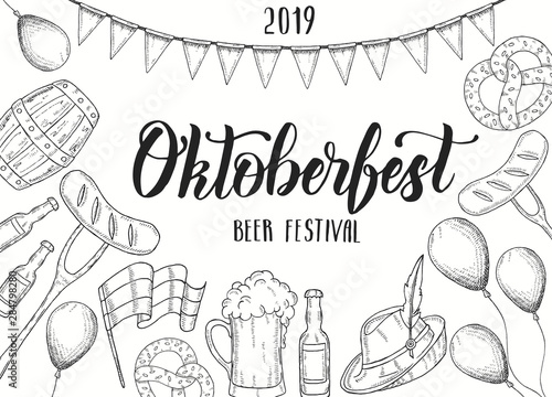 Oktoberfest hand made lettering. Beer festival 2019. Sketch. Oktoberfest print design for menu, poster, banner, flyer, brochure
