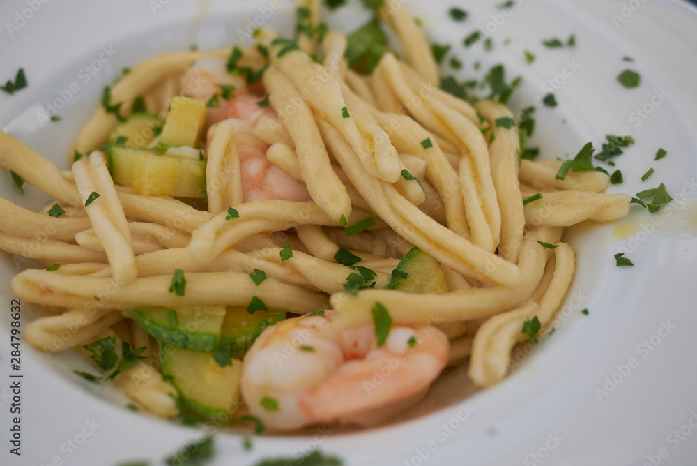 Strozzapreti pasta with zucchini and shrimps Strozzapreti pasta with zucchini and shrimps