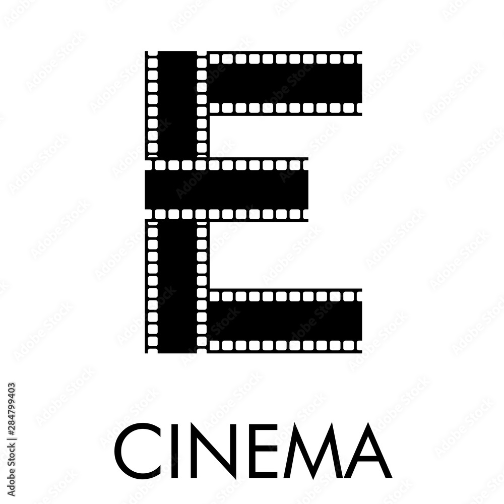 Fototapeta premium Logotipo con texto CINEMA con letra E como tira de película en color negro