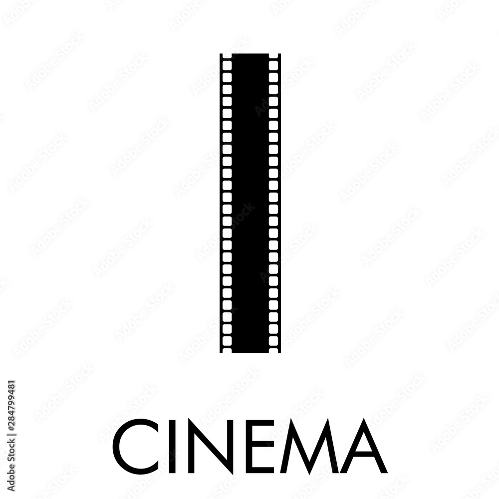 Logotipo con texto CINEMA con letra I como tira de película en color negro